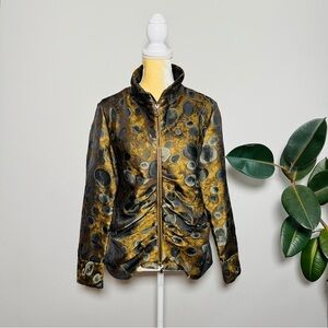 Samuel Dong Ruched Front Jacquard Zip Up Jacket